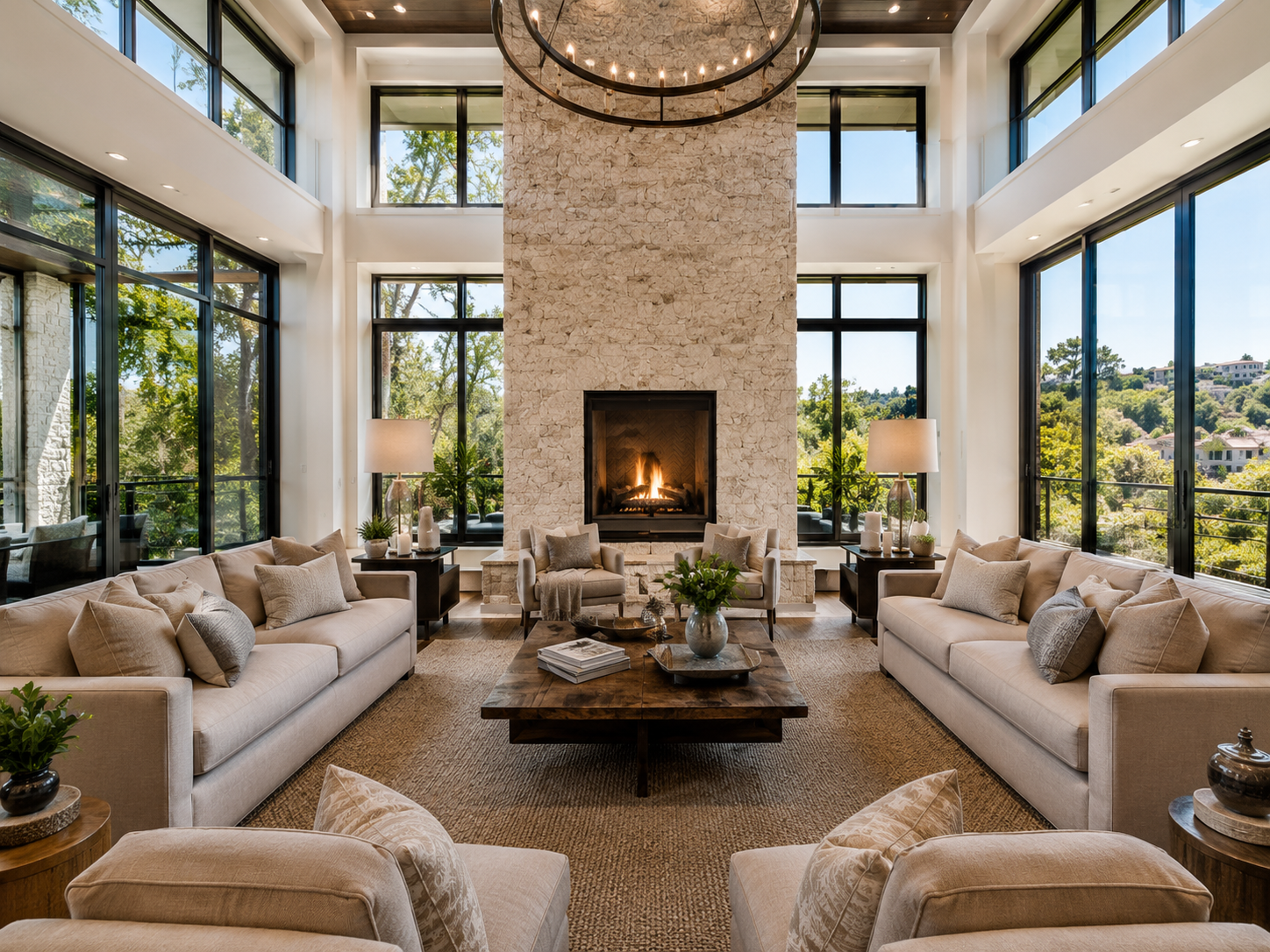 Bright living room in a Pacific Northwest luxury home